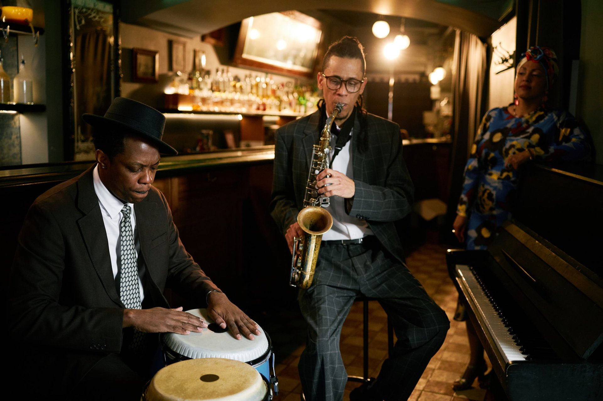 Jazz band performing in upscale bar