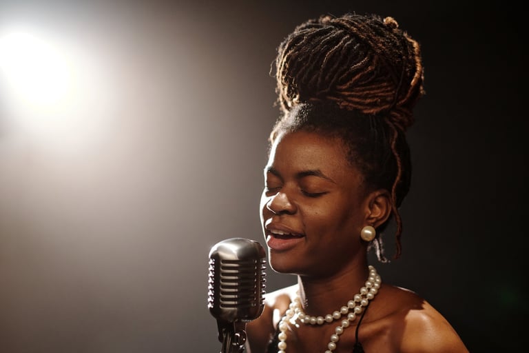 Soulful vocalist performing intimate jazz performance