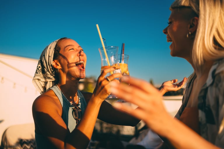 Elegant couples enjoying rooftop experience