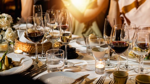 Elegant brunch with wine glasses